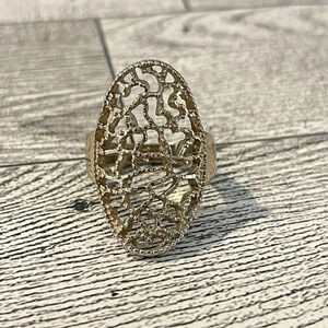 Vintage Silver Tone Elongated Filigree Fashion Ring Size 9